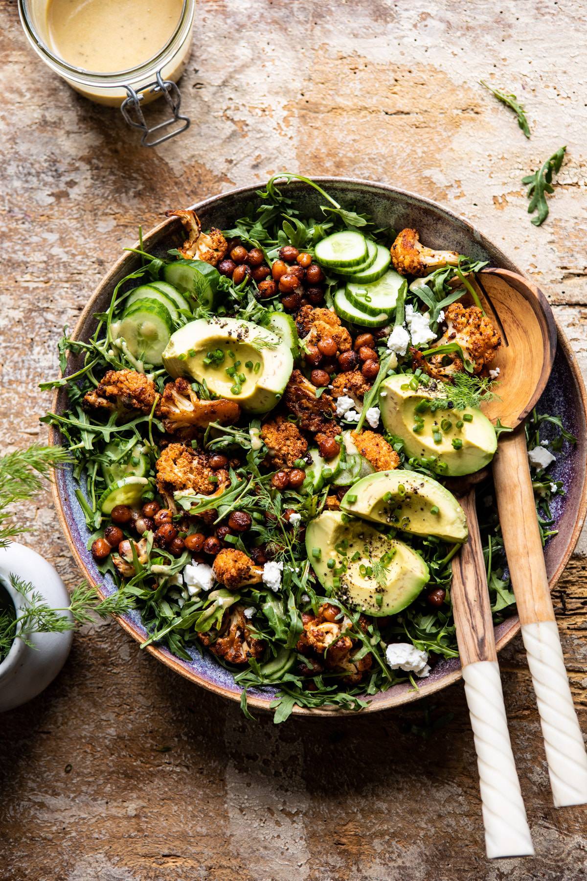 Roasted Cauliflower Salad with Creamy Honey Mustard Vinaigrette | halfbakedharvest.com #healthyrecipes #salad #cauliflower