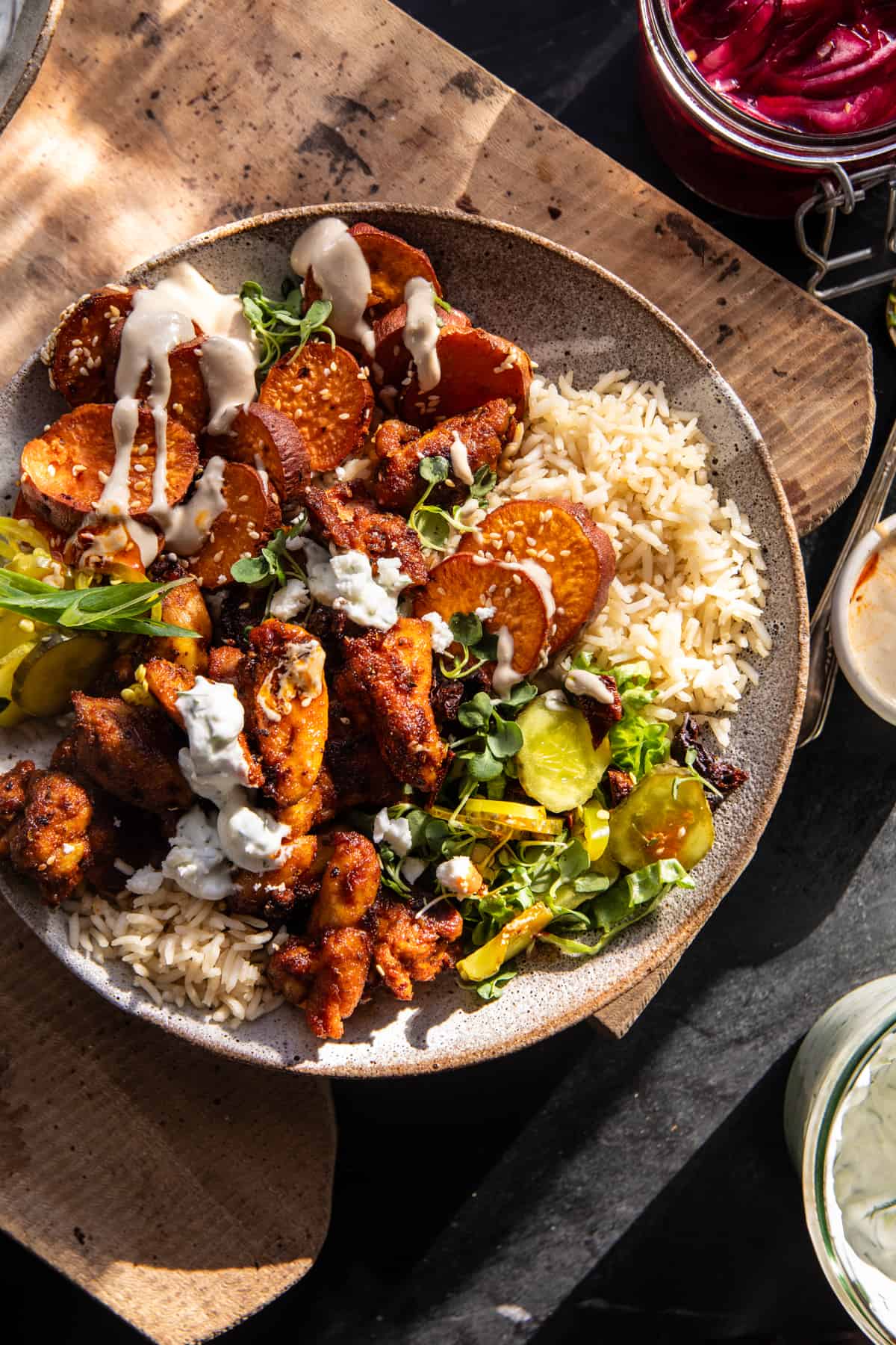 Sheet Pan Chicken Tzatziki and Sweet Potatoes | halfbakedharvest.com