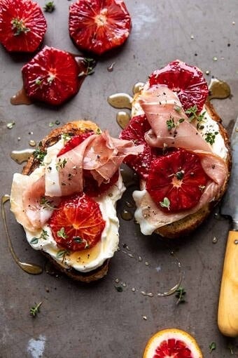 Simplest Whipped Ricotta Toast with Lemon Thyme Honey | halfbakedharvest.com #ricotta #toast #easyrecipe