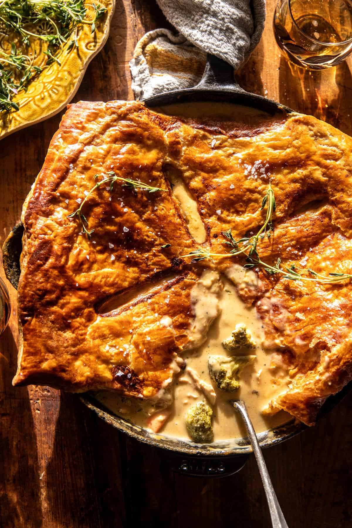 Skillet Broccoli Cheddar Chicken Pot Pie | halfbakedharvest.com